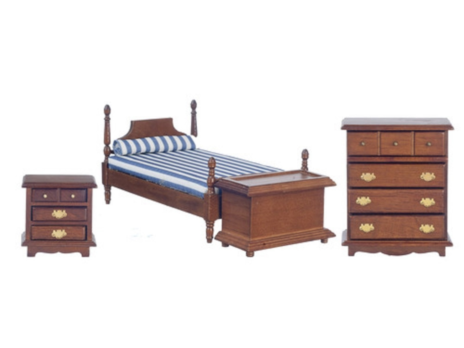 Dolls House Miniature Dark Oak Single Bed Bedroom Furniture Set Wooden 112 intended for dimensions 1600 X 1200