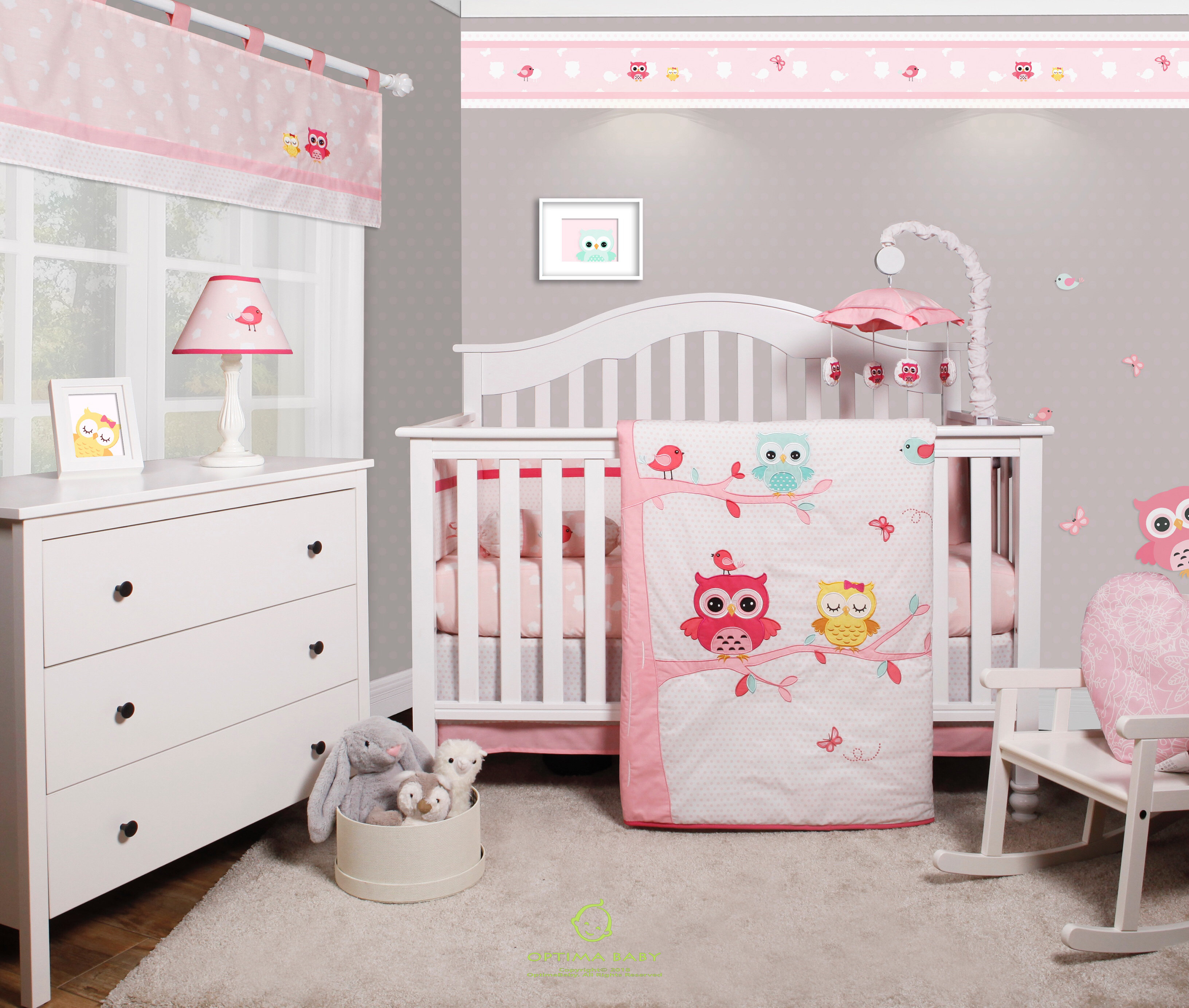 Doncaster Enchanted Owls Family Ba Girl Nursery 6 Piece Crib Bedding Set in measurements 3264 X 2766