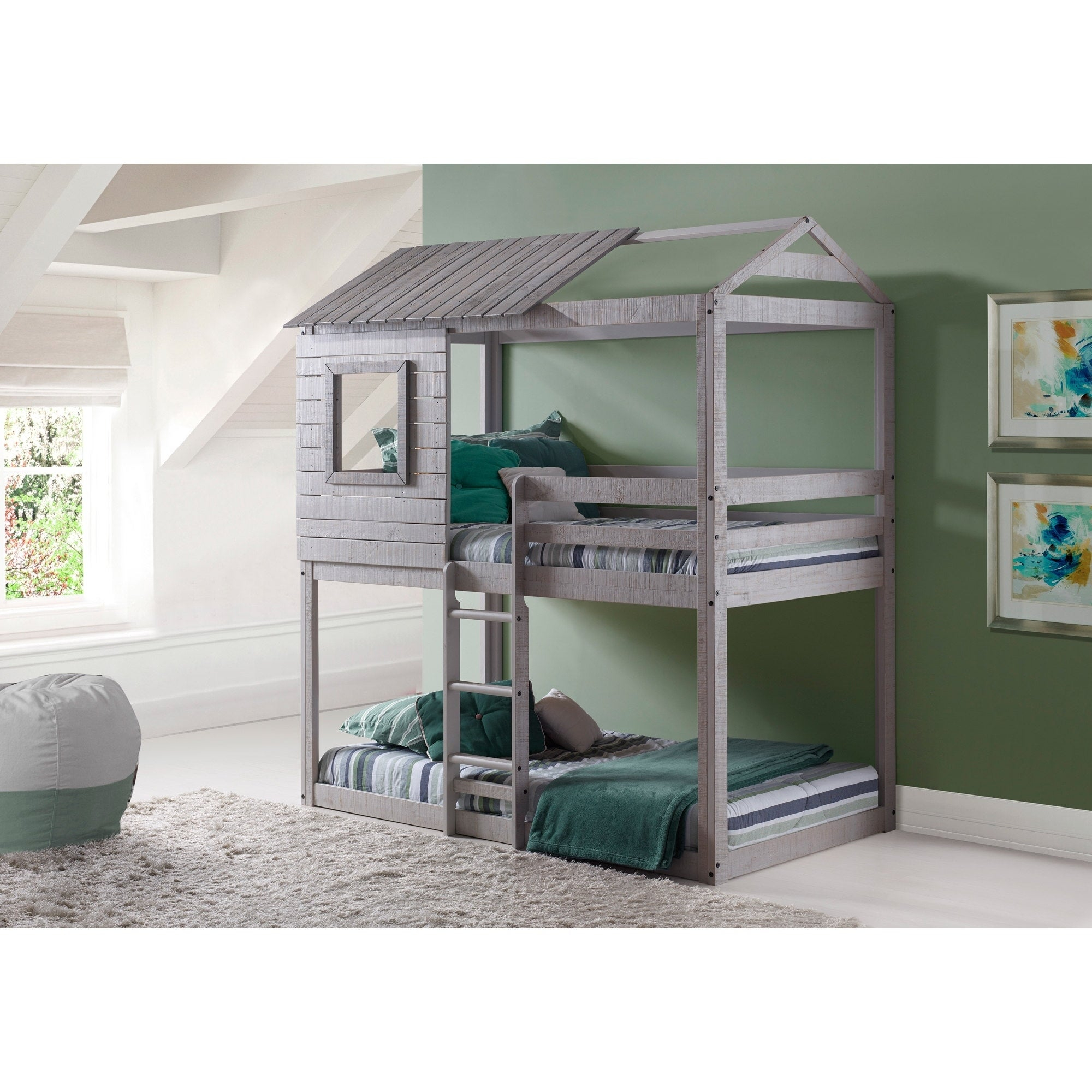 Donco Kids Loft Style Light Grey Twin Over Twin Bunk Bed regarding dimensions 2000 X 2000