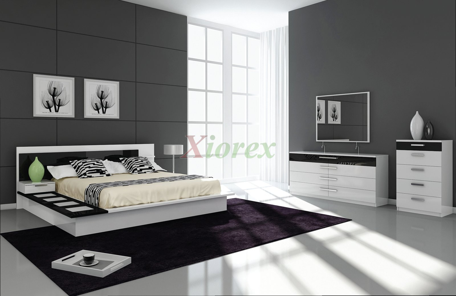 Draco Black And White Contemporary Bedroom Furniture Sets for size 1600 X 1040