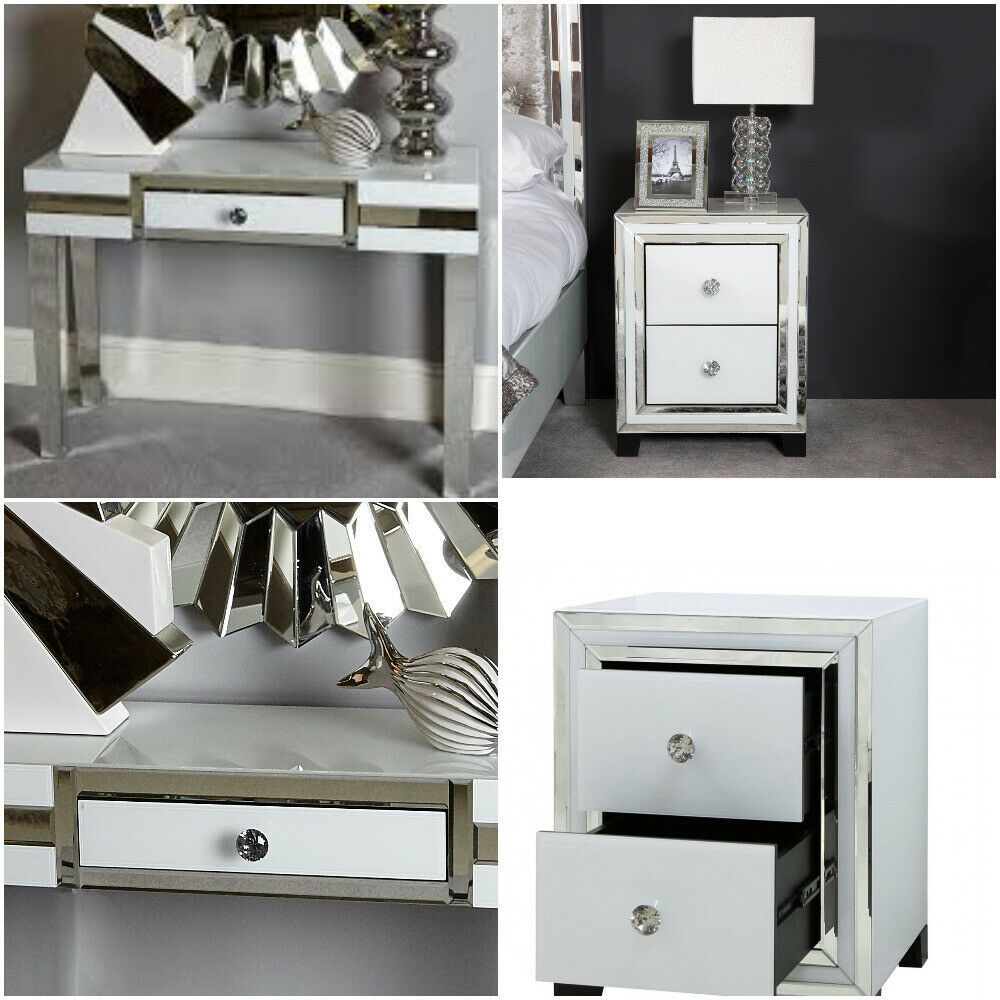 Dubai White Mirrored Bedroom Furniture Set Dressing Table Two Bedsides within measurements 1000 X 1000