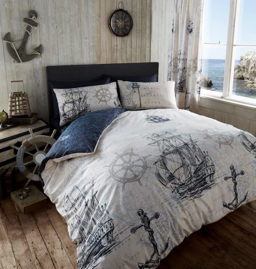 Duvet Cover Bed Sets Nautical Themed Ship Printed Bedding King with regard to sizing 973 X 1024