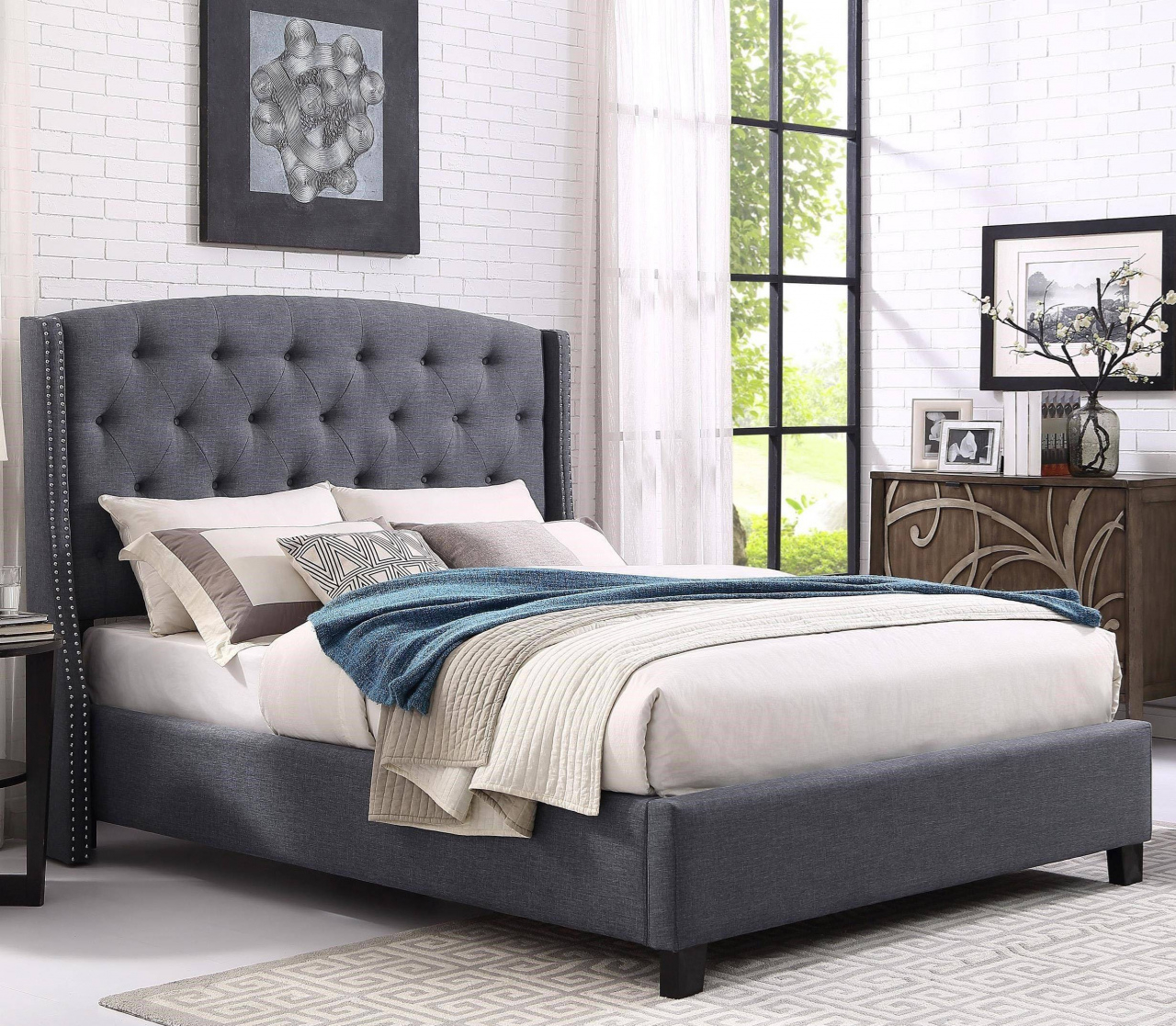 Eastern King Size Bedroom Sets Crown Mark 5111 All Eva Grey Fabric pertaining to dimensions 1280 X 1117