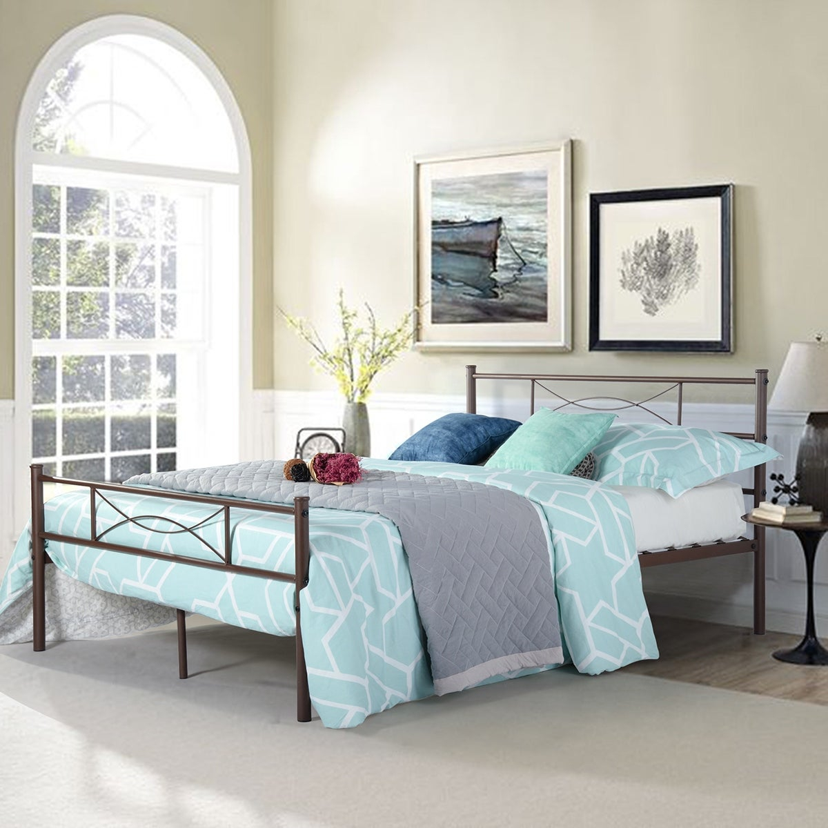 Easy Set Up Full Metal Bed Frame Bedroom Furniture With Headboard Coffee regarding size 1200 X 1200