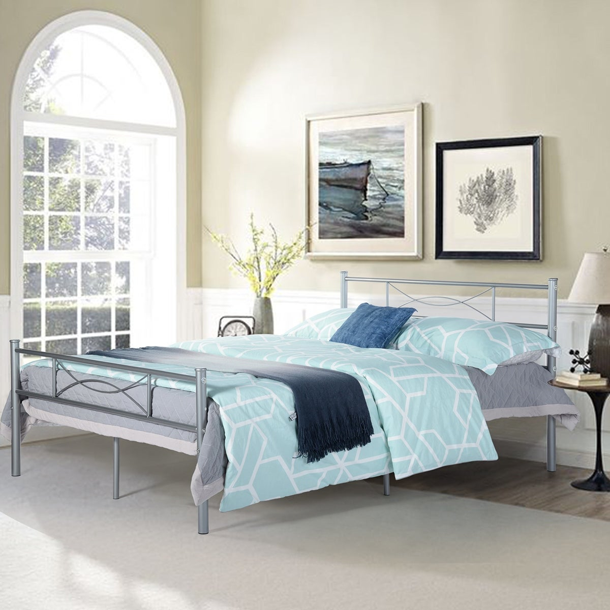 Easy Set Up Full Metal Bed Frame Bedroom Furniture With Headboard Silver in proportions 1200 X 1200