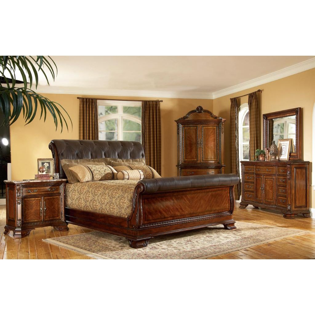 El Dorado Bedroom Sets King Size Piece Wood Leather Sleigh Bedroom intended for size 1024 X 1024
