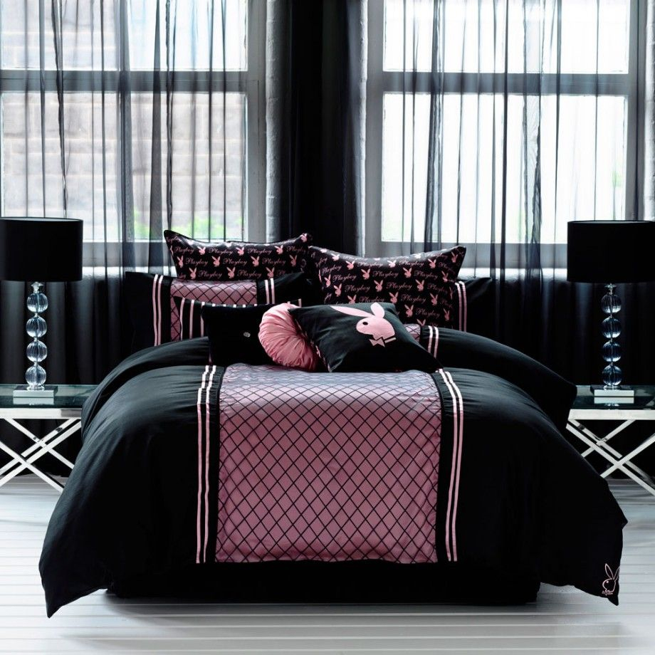 Elegant Black Pink Playboy Bedding Set 3 Bedroom Decor Pink intended for proportions 920 X 920