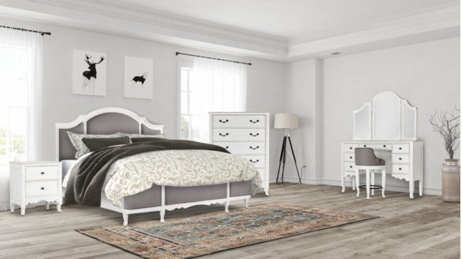 Emerald Home Bordeaux 4pc Upholstered Bedroom Set In Antique White throughout dimensions 1600 X 898