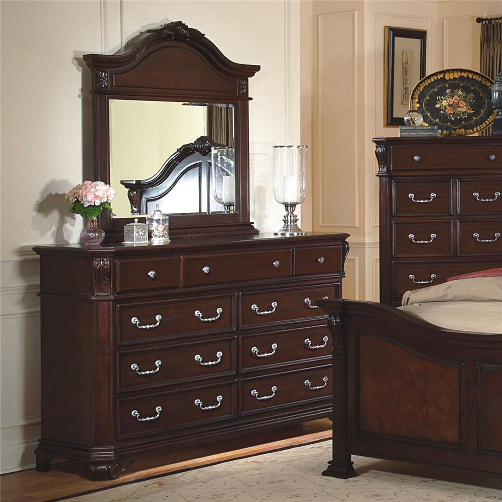 Emilie Drawer Dresser Mirror W Decorative Pediment Set New Classic At Boulevard Home Furnishings inside proportions 1000 X 1000