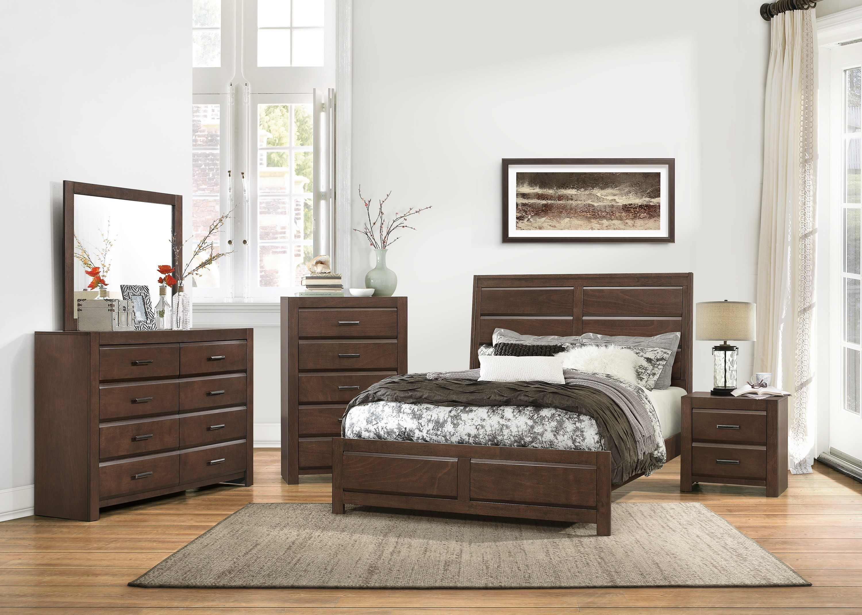 Erwan Modern Woodwood Veneer Low Profile Panel Bedroom Set intended for sizing 3000 X 2143