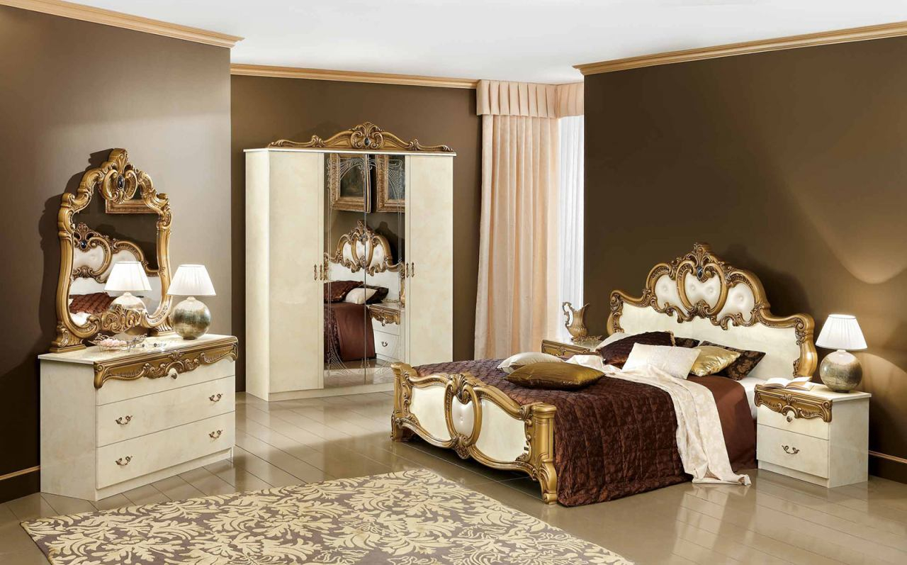 Esf Furniture Barocco 4 Piece Panel Bedroom Set In Ivory W Gold regarding size 1280 X 797