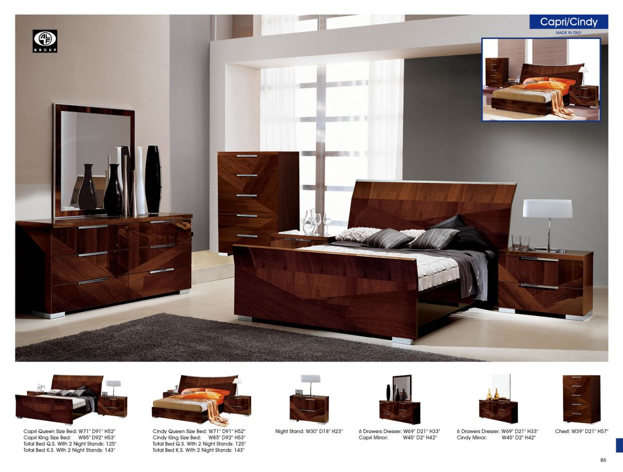 Esf Furniture Capri 4 Piece Sleigh Bedroom Set In Walnut in proportions 1280 X 970