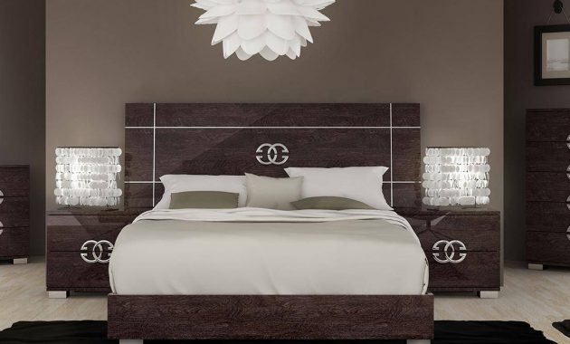 Esf Prestige Glossy Walnut Queen Bedroom Set 3pcs Contemporary Made In Italy for dimensions 1104 X 900