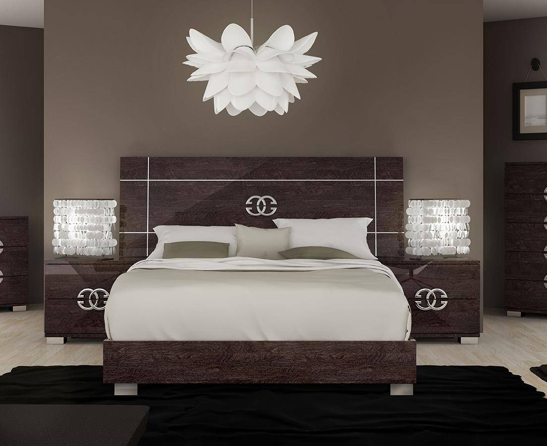 Esf Prestige Glossy Walnut Queen Bedroom Set 3pcs Contemporary Made In Italy for dimensions 1104 X 900