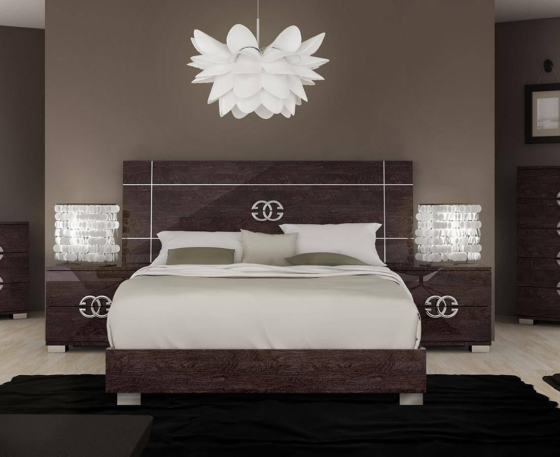 Esf Prestige Glossy Walnut Queen Bedroom Set 3pcs Contemporary Made In Italy in dimensions 1104 X 900