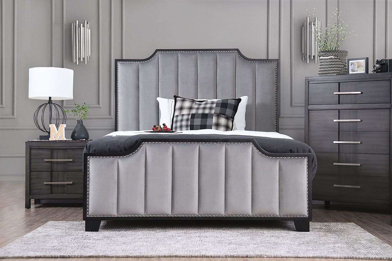 Espin Gray Upholstered Bedroom Set for sizing 1350 X 900