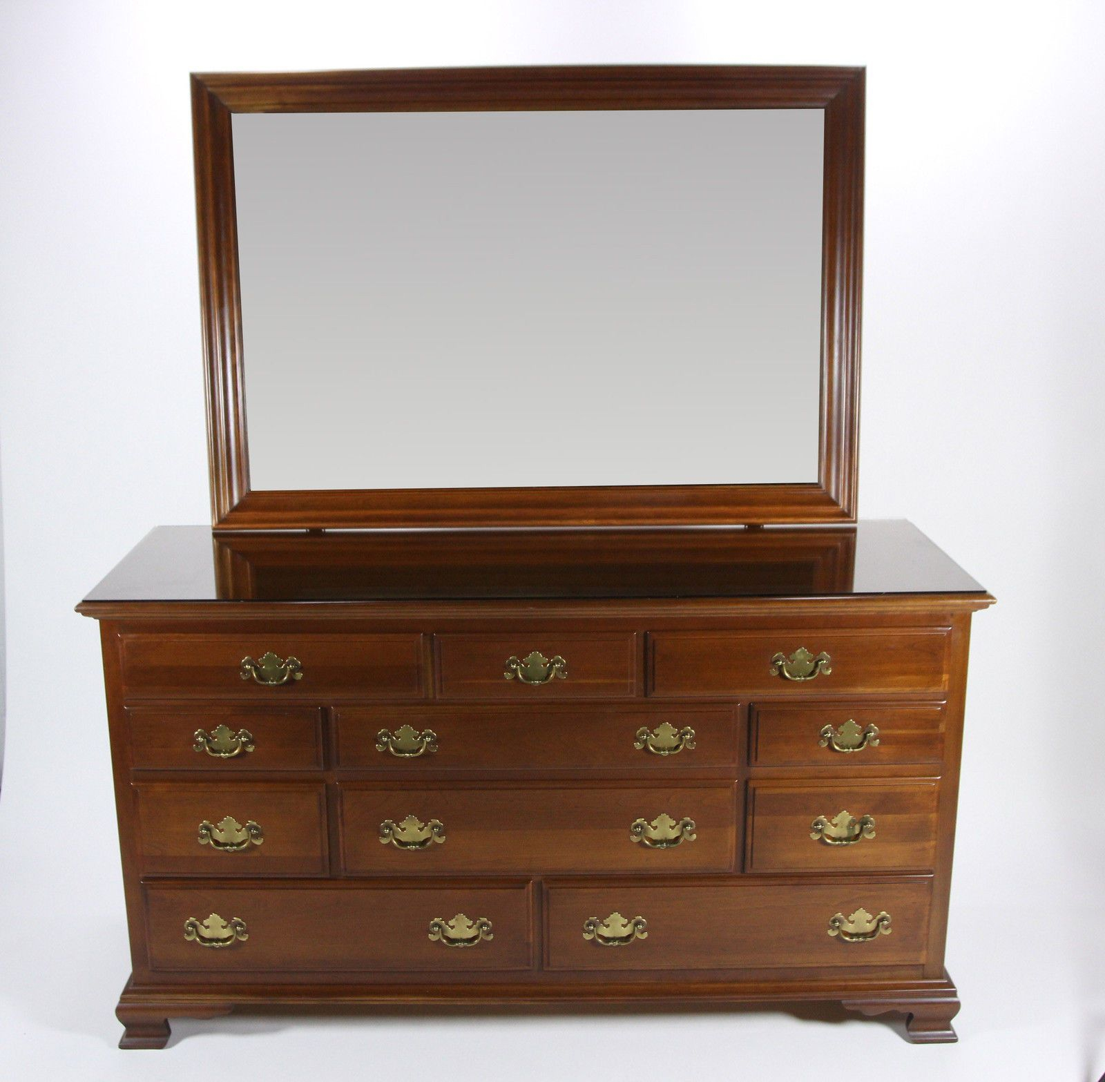 Ethan Allen Georgian Court Triple Dresser With Mirror In Cherry Wood with regard to dimensions 1600 X 1567