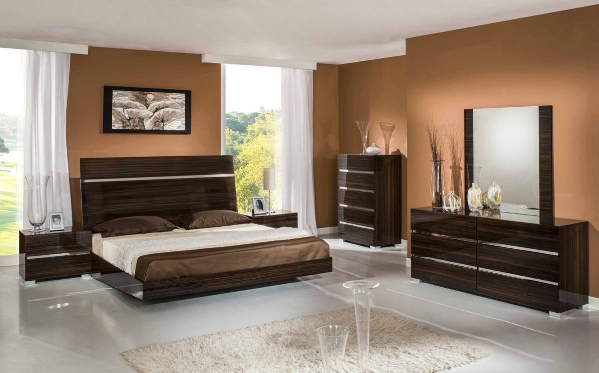 Excalibur Italian Modern Ebony Lacquer Bedroom Set in sizing 1200 X 748