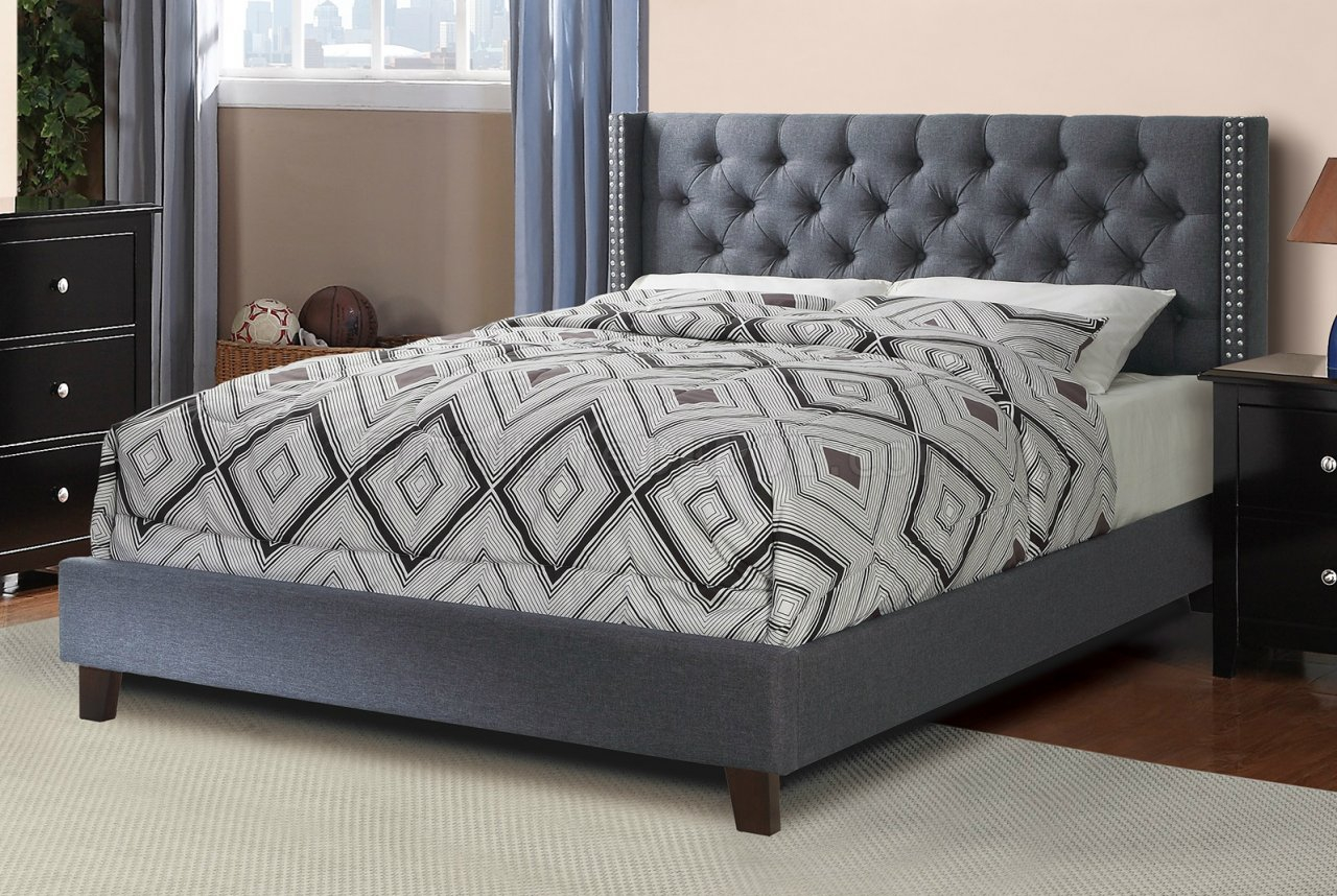 F9371 Bedroom Set Boss Wblue Grey Fabric Upholstered Bed with proportions 1280 X 858