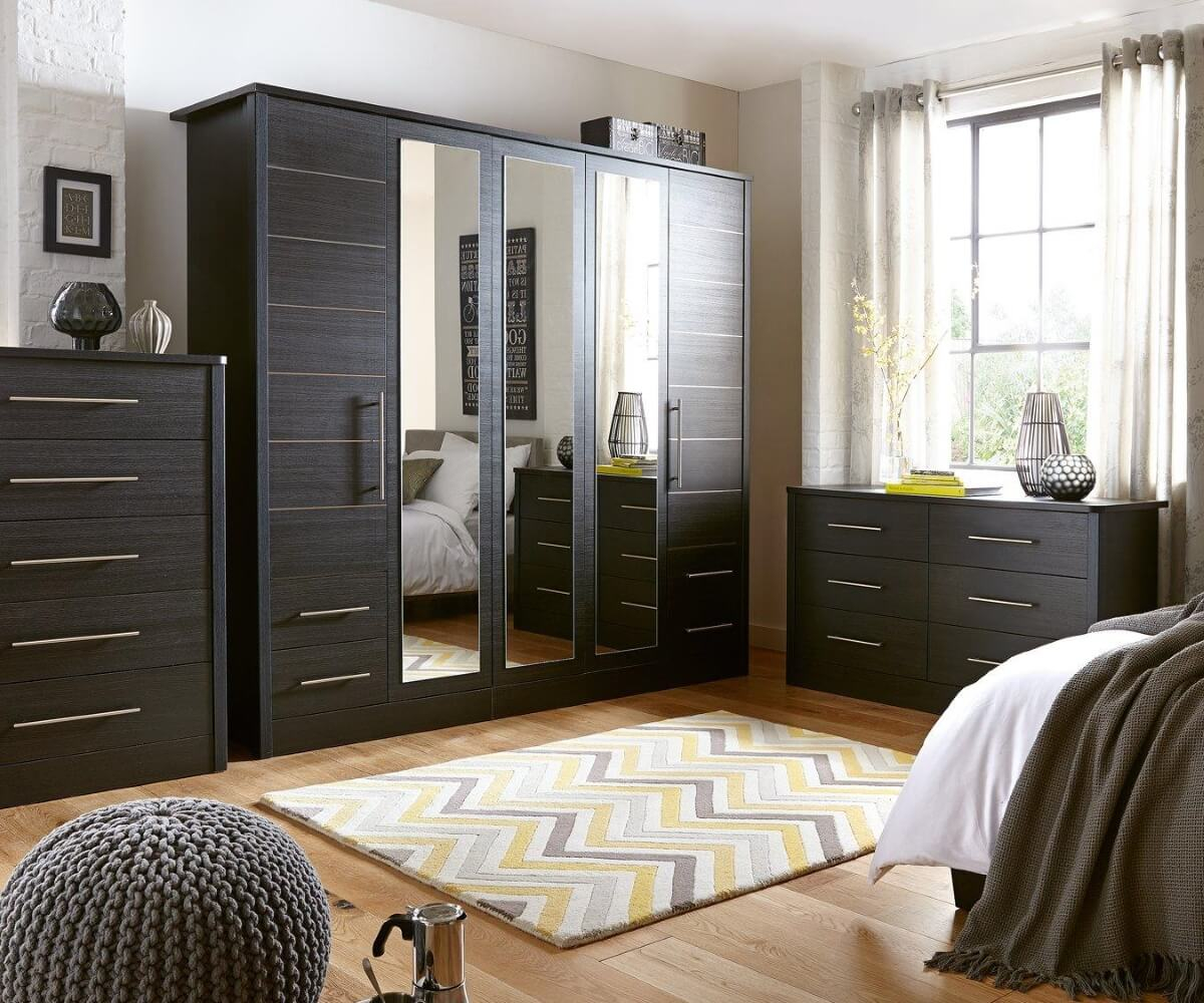 Fascinating Black Gloss Bedroom Furniture Wardrobe Bedside Whit for proportions 1200 X 1000