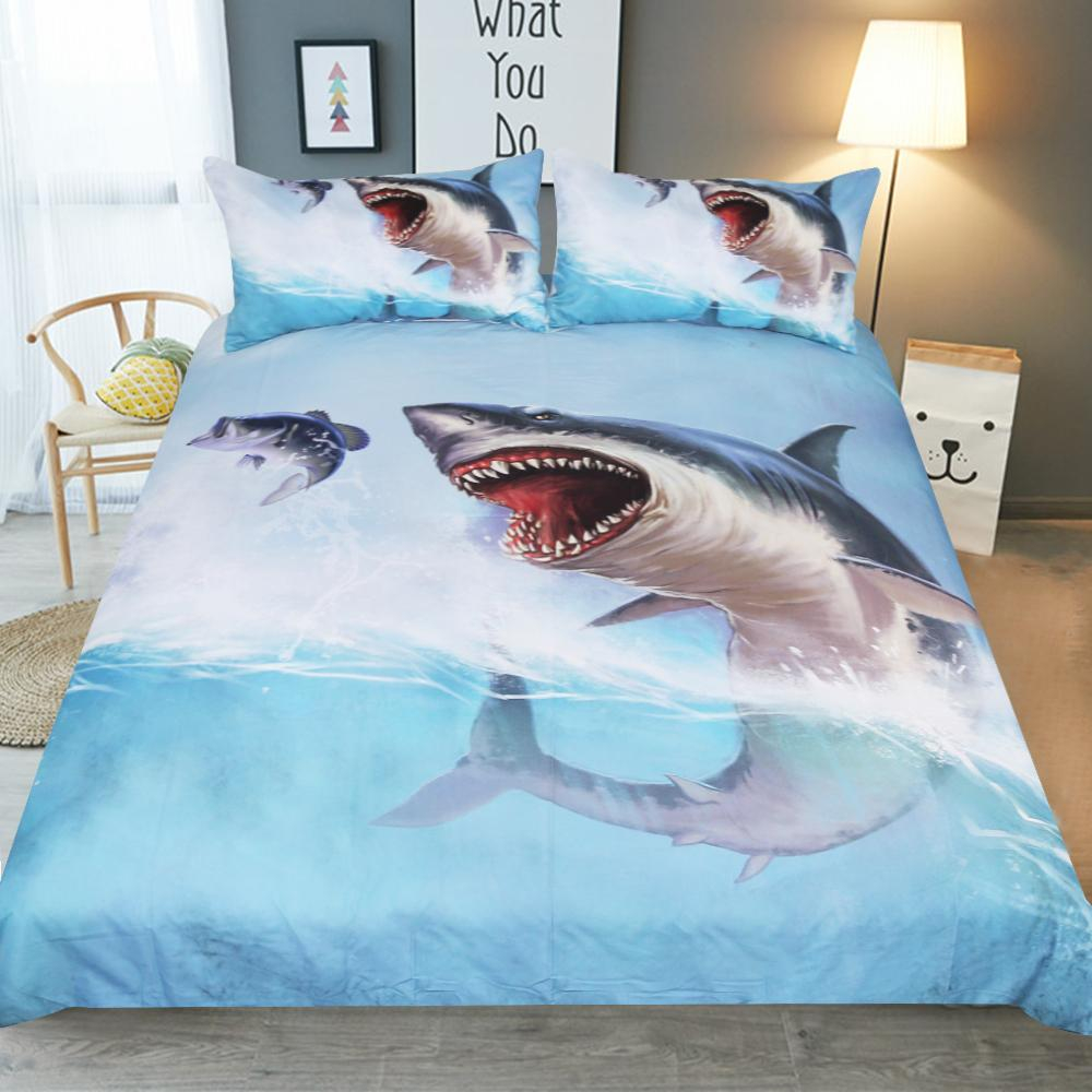 Fashion Boy Children Bedroom 3pcs Bedding Set Soft Pillowcase Usa Au Queen Twin Full King Size Print Blue Shark Duvet Cover Set with regard to size 1000 X 1000