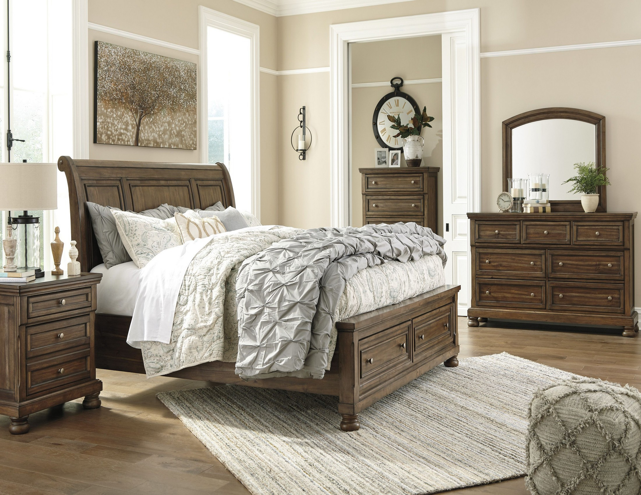 Flynnter Medium Brown Sleigh Storage Bedroom Set intended for dimensions 2200 X 1700