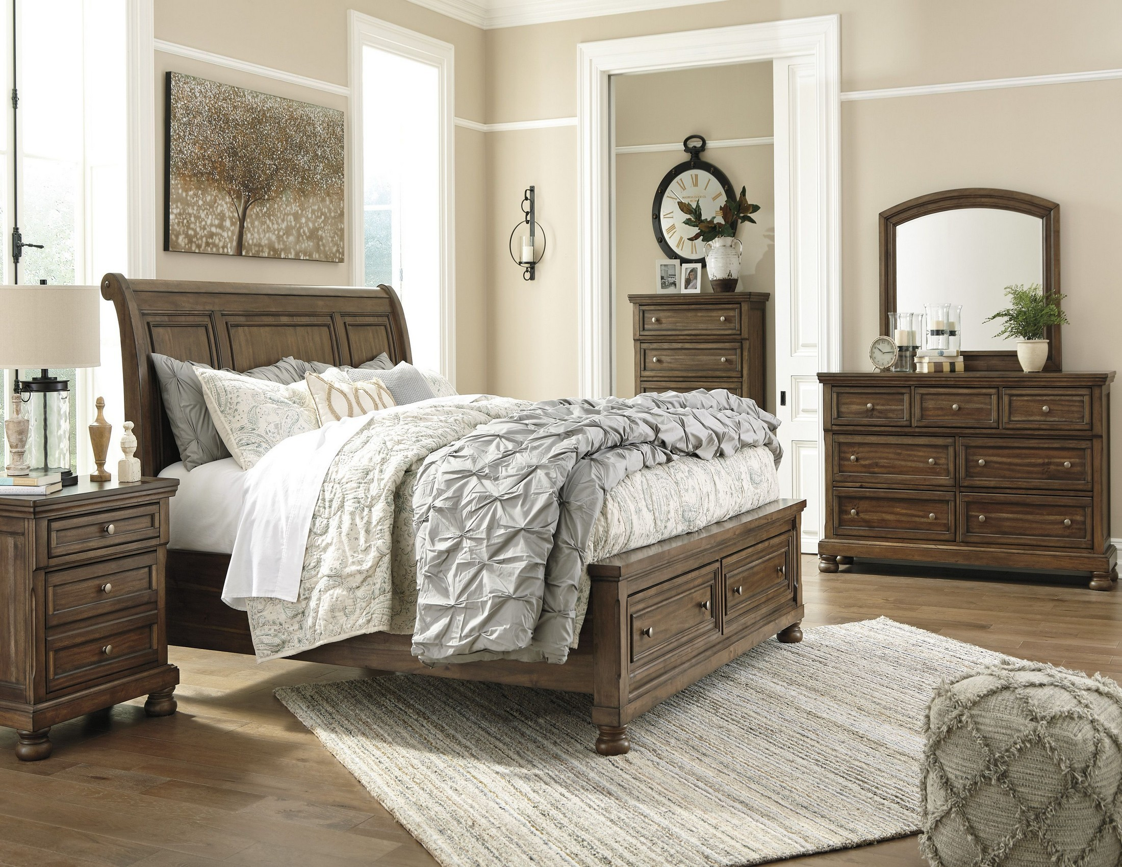 Flynnter Porter Medium Brown Sleigh Storage Bedroom Set with regard to dimensions 2200 X 1700