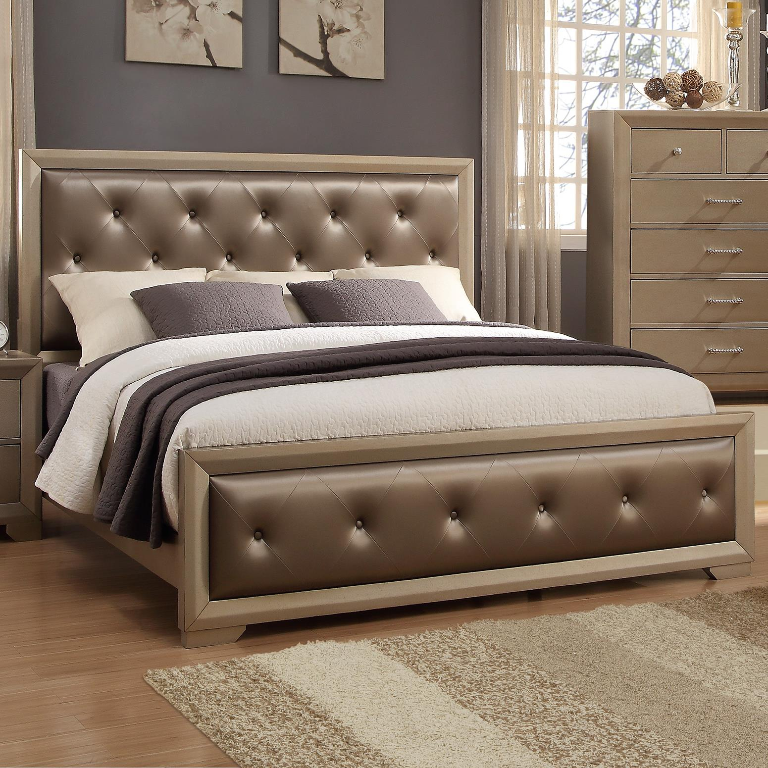 Fontaine Queen Upholstered Bed With Golden Metallic Frame Crown Mark At Royal Furniture with regard to measurements 1551 X 1551