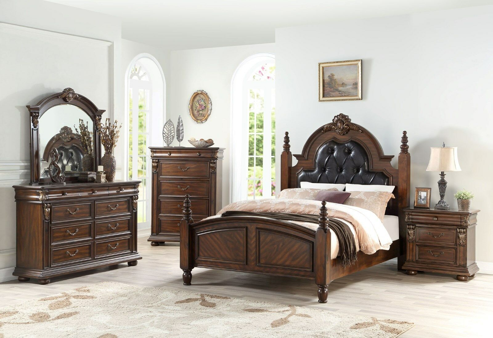 Formal Traditional 4pc Strasbourg Cherry Finish Wood Queen Cal King Bedroom Set regarding dimensions 1600 X 1098