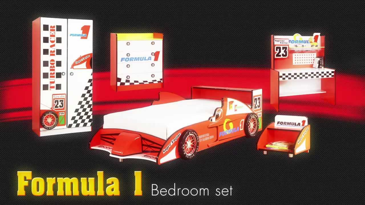 Formula 1 Racecar Theme Bedroom Furniture Set For Kids Childrens Car Bed From Little Devils Direct within size 1280 X 720