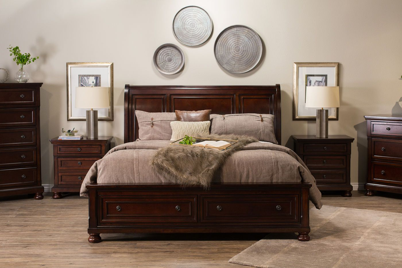 Fourpiece Traditional Storage Bedroom Set In Dark Brown Mathis pertaining to measurements 1400 X 933