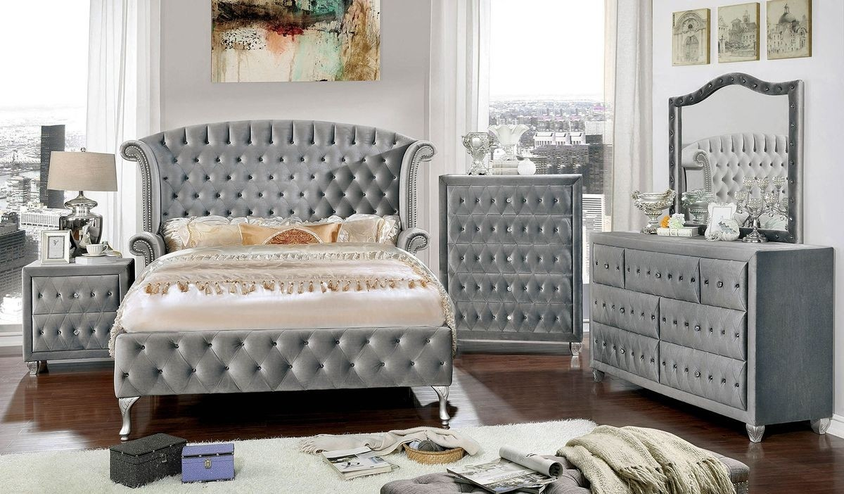 Furniture Of America Alzir Upholstered Bedroom Set In Gray with regard to sizing 1200 X 702