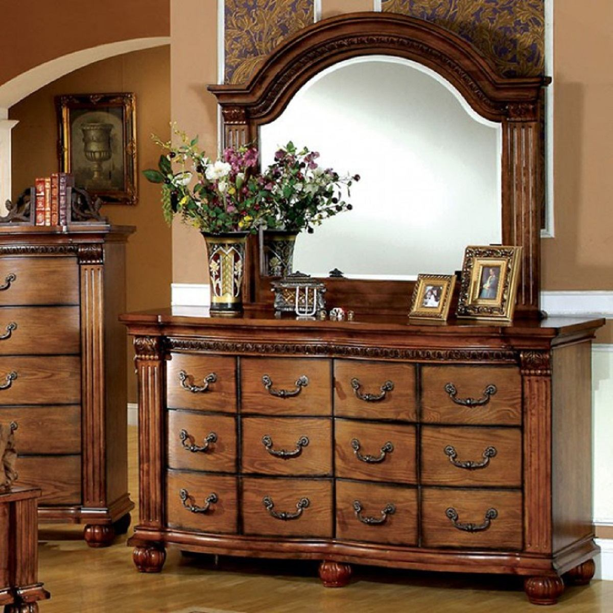 Furniture Of America Bellagrand 12 Drawer Dresser In Antique Tobacco Oak Cm7738d regarding sizing 1200 X 1200