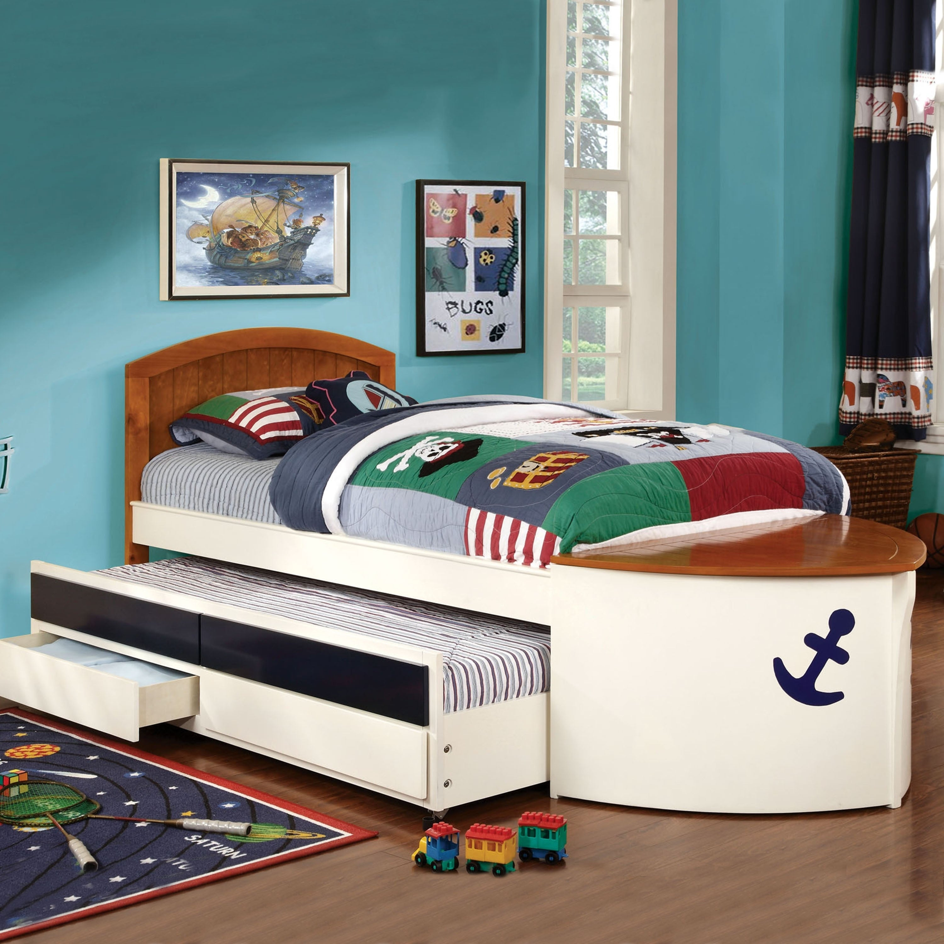 Furniture Of America Capitaine Boat Twin Bed With Trundle And Storage throughout proportions 3000 X 3000