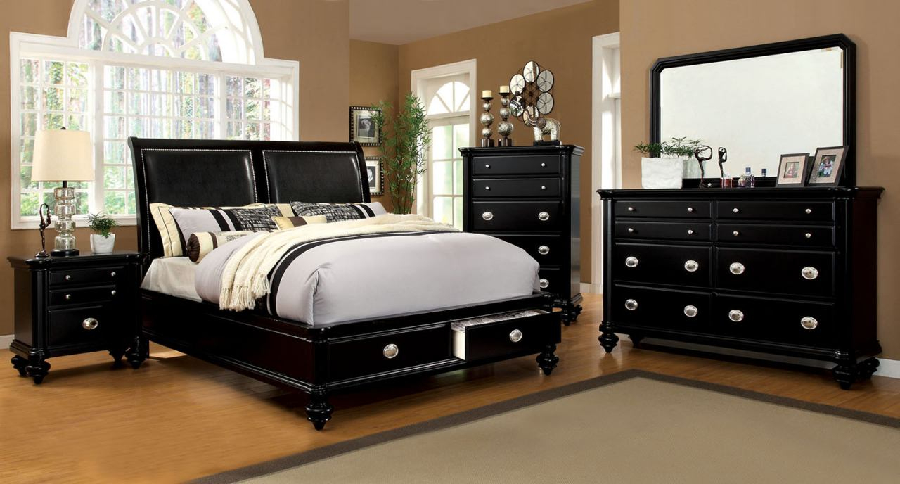 Furniture Of America Laguna Hills 4pc Platform Storage Bedroom Set In Black pertaining to size 1280 X 688