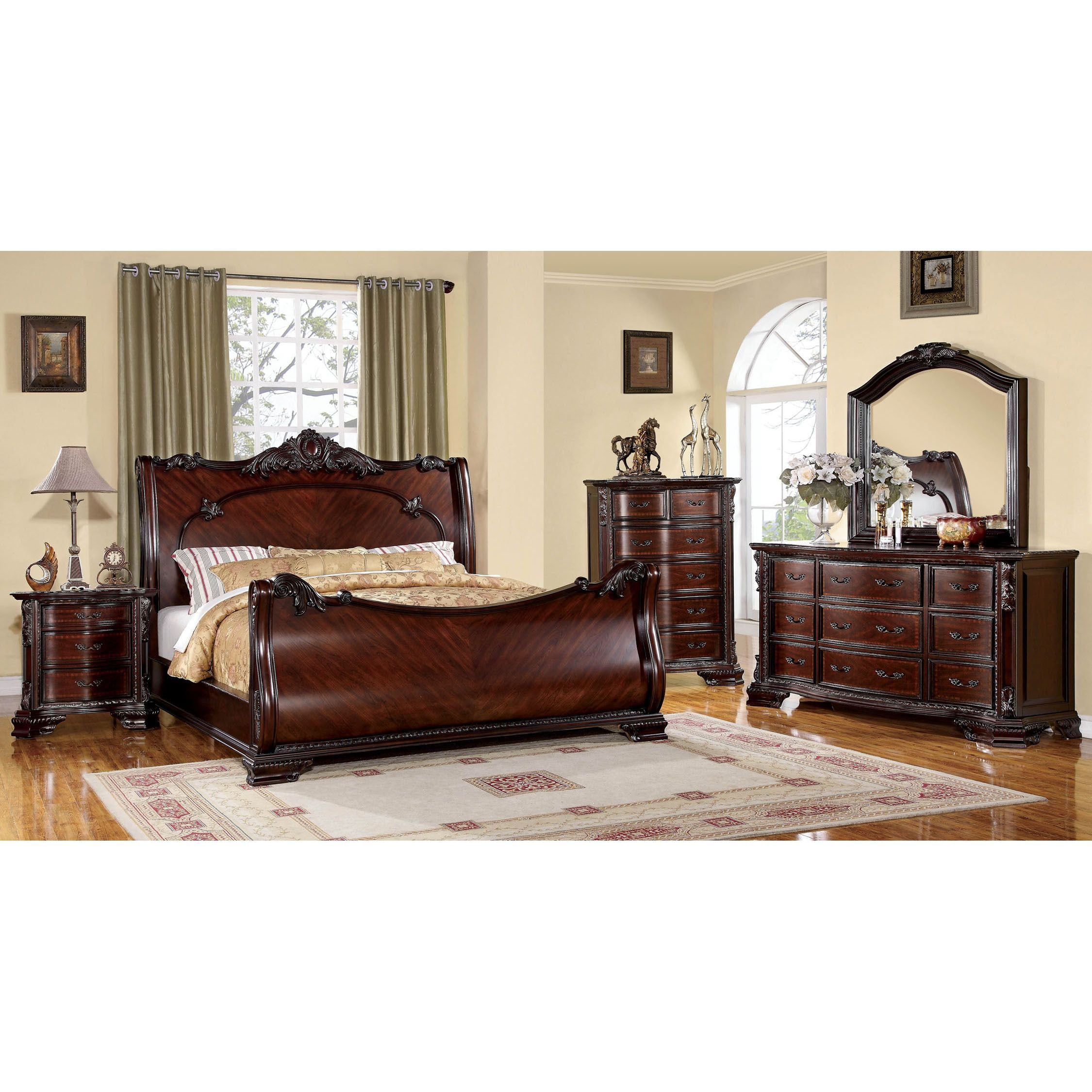 Furniture Of America Luxury Brown Cherry 4 Piece Baroque Style with proportions 2250 X 2250