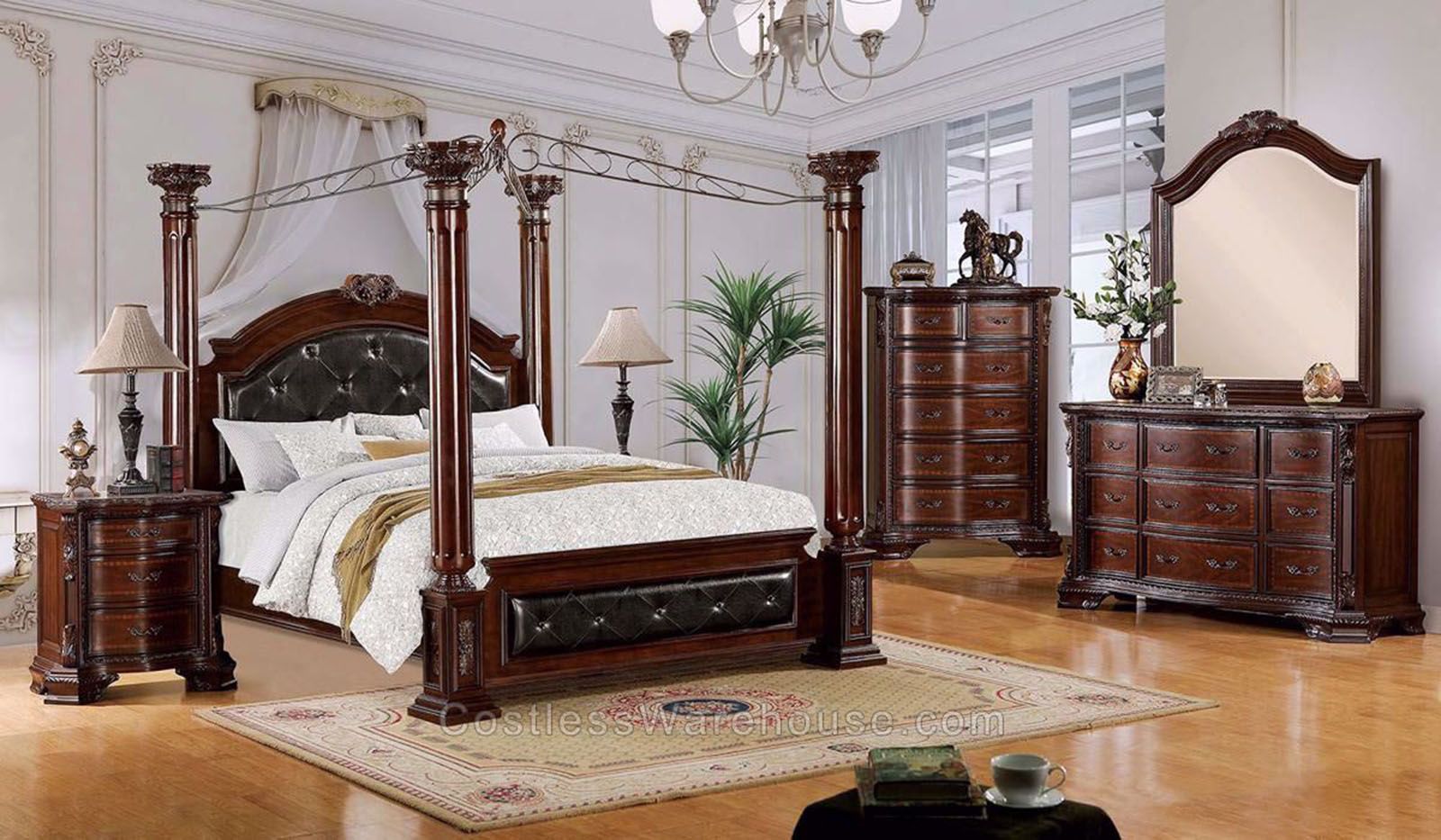 Furniture Of America Mandalaymonte Vista I 4pc Poster Canopy Bedroom Set In Brown Cherry within measurements 1600 X 933