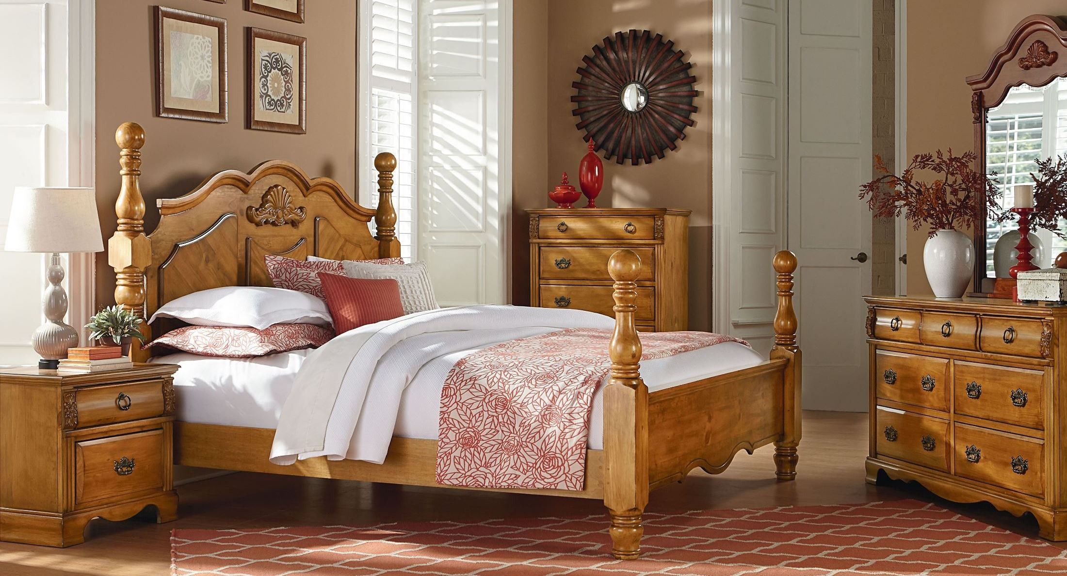 Georgetown Golden Honey Pine Poster Bedroom Set with measurements 2200 X 1188