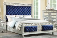 Glam King Bedroom Set 3p Blue Tufted Velvet Mirrored Inlay Varian for dimensions 1081 X 1080