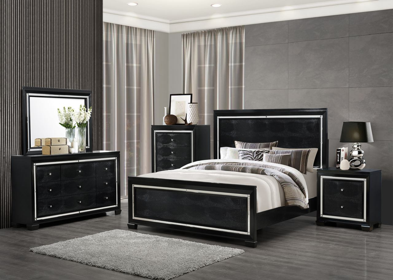 Global Furniture Galaxy 4 Piece Panel Bedroom Set In Metallic Black pertaining to measurements 1280 X 912