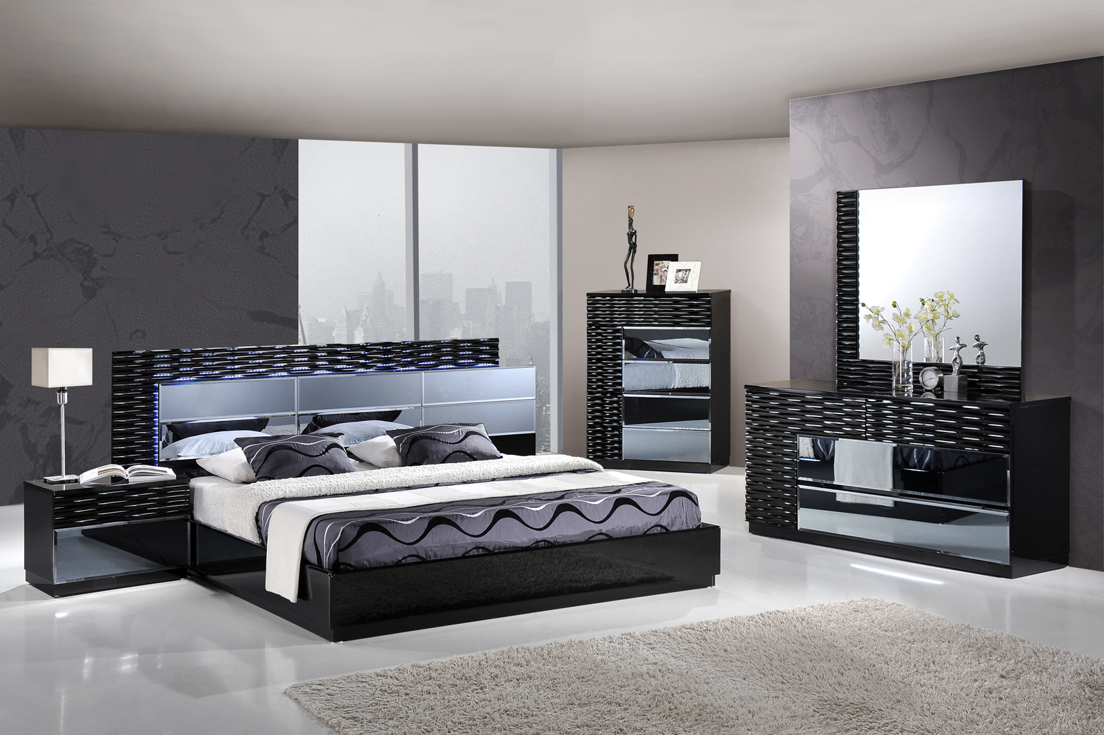 Global Furniture Manhattan 4 Piece Platform Bedroom Set In Black within proportions 1600 X 1065