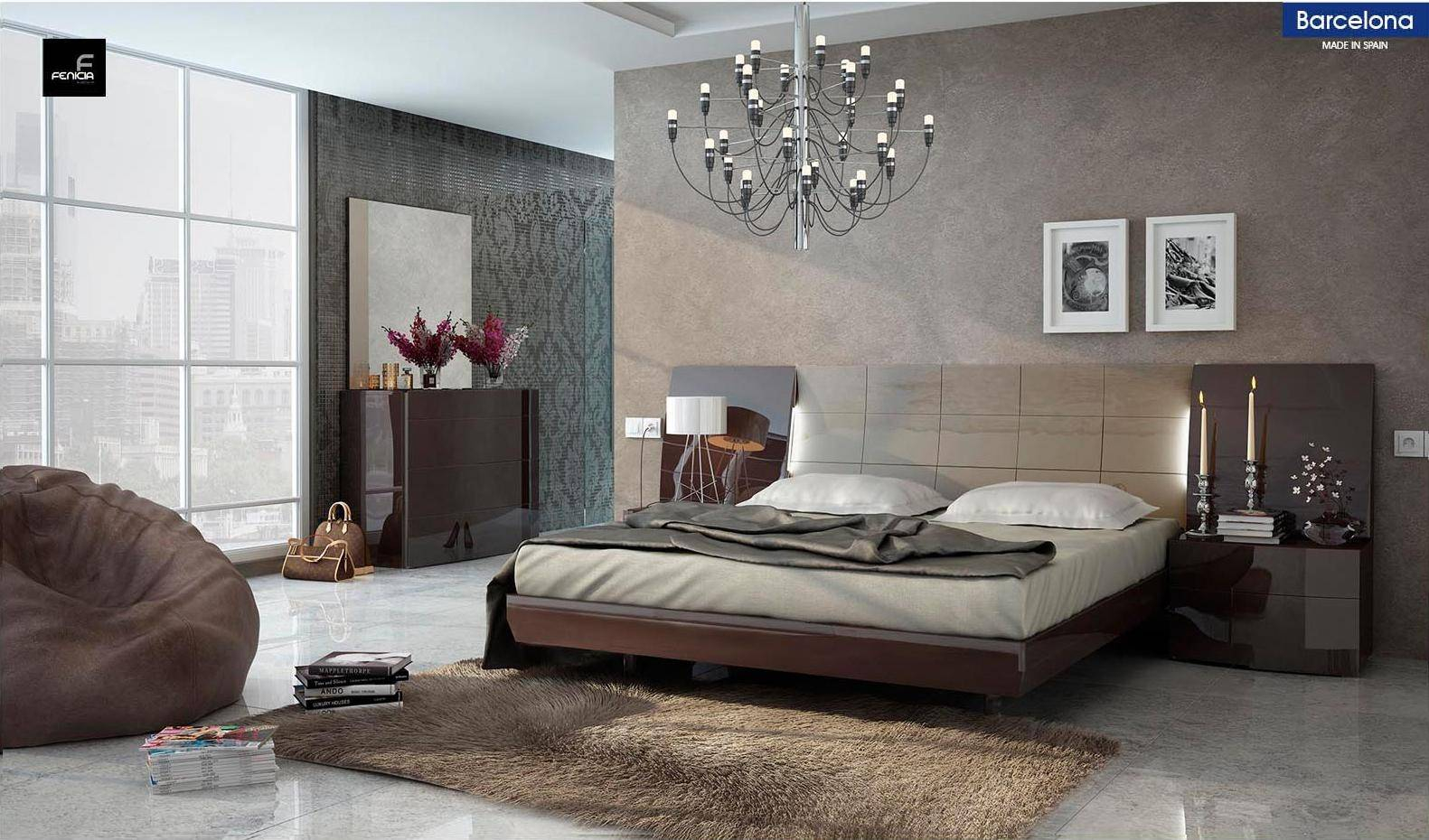 Glossy Chocolate Ivory Queen Bedroom Set 3 Modern Made In Spain Esf Barcelona with regard to sizing 1581 X 930