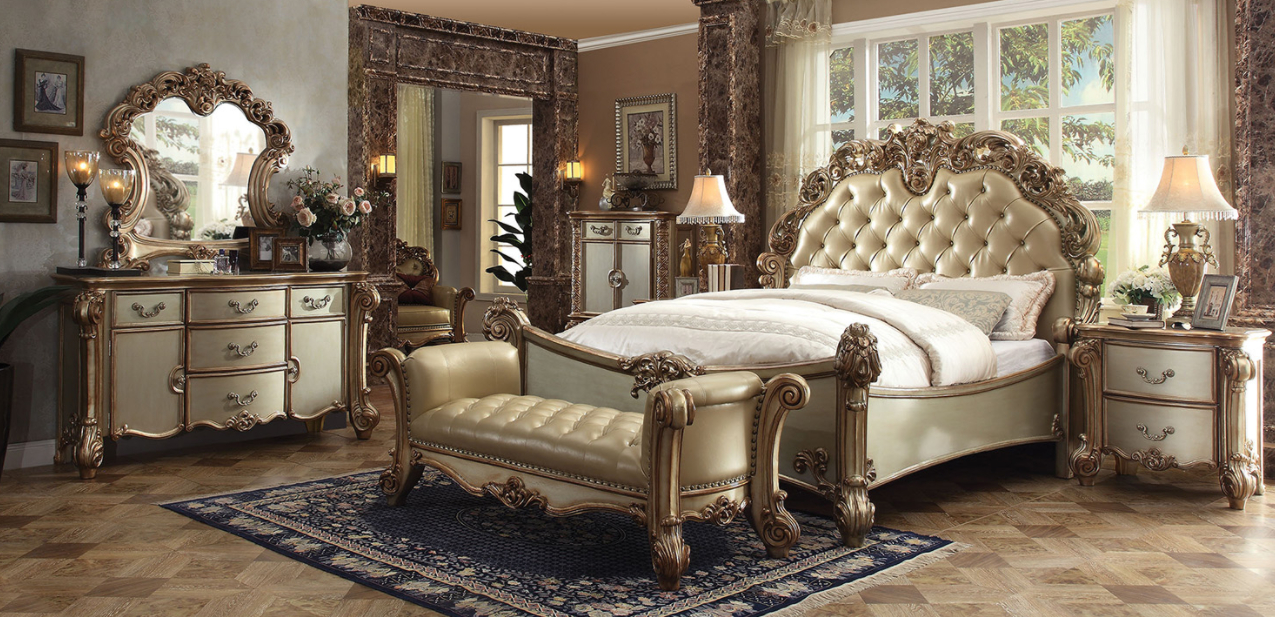 Gold Patina Bedroom Set with dimensions 1275 X 617