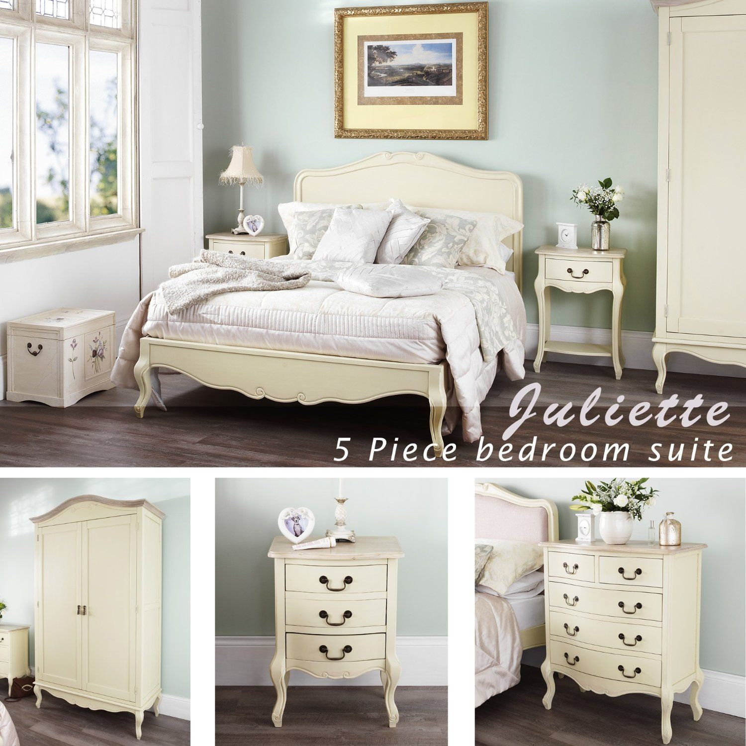 Gorgeous Juliette Shab Chic Champagne 5pc Bedroom Furniture Set throughout proportions 1500 X 1500