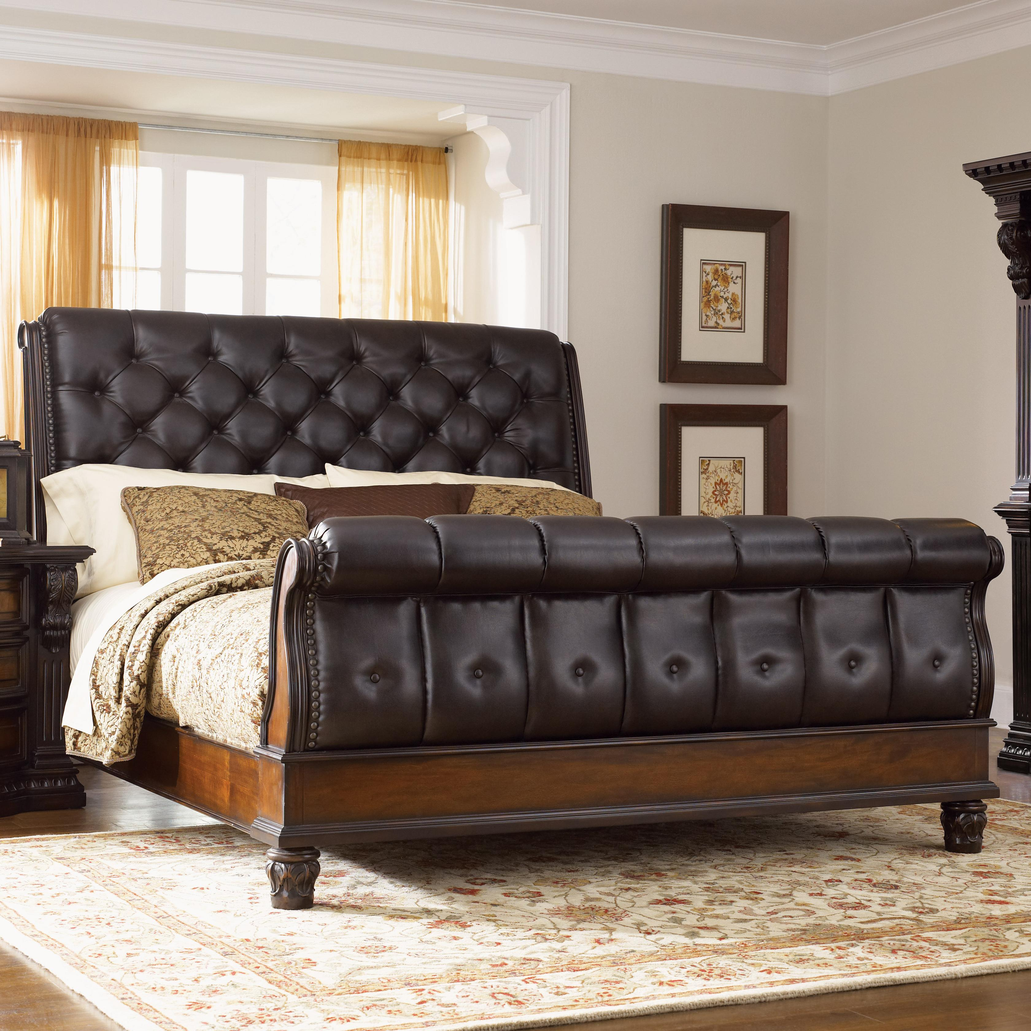 Grand Estates King Sleigh Bed W Leather Upholstery Fairmont Designs At Royal Furniture inside sizing 3360 X 3360