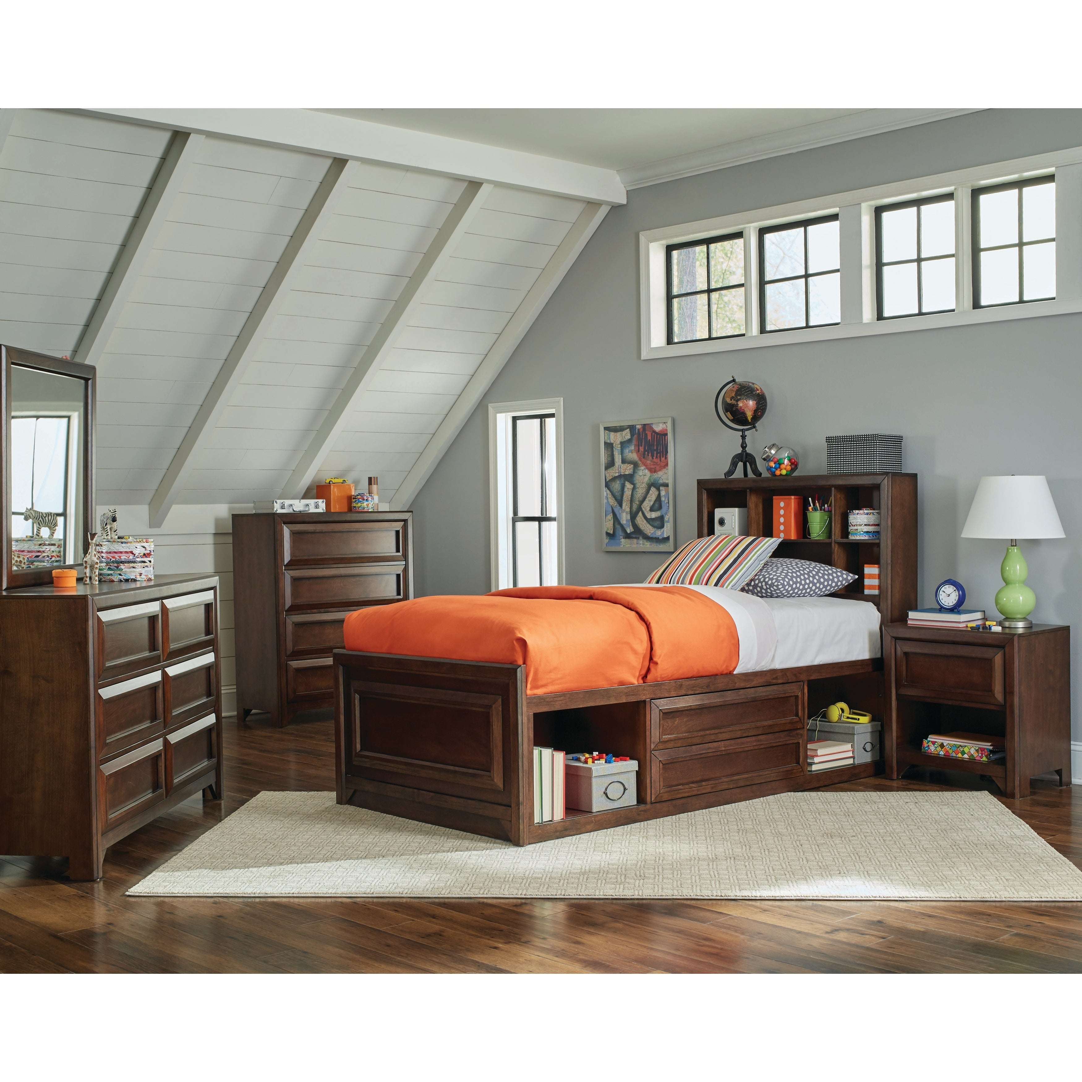 Greenough Transitional Maple Oak Twin 4 Piece Bedroom Set in proportions 3500 X 3500