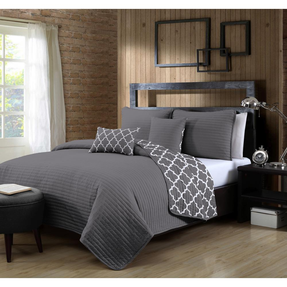 Griffin 5 Piece Grey Queen Quilt Set in measurements 1000 X 1000