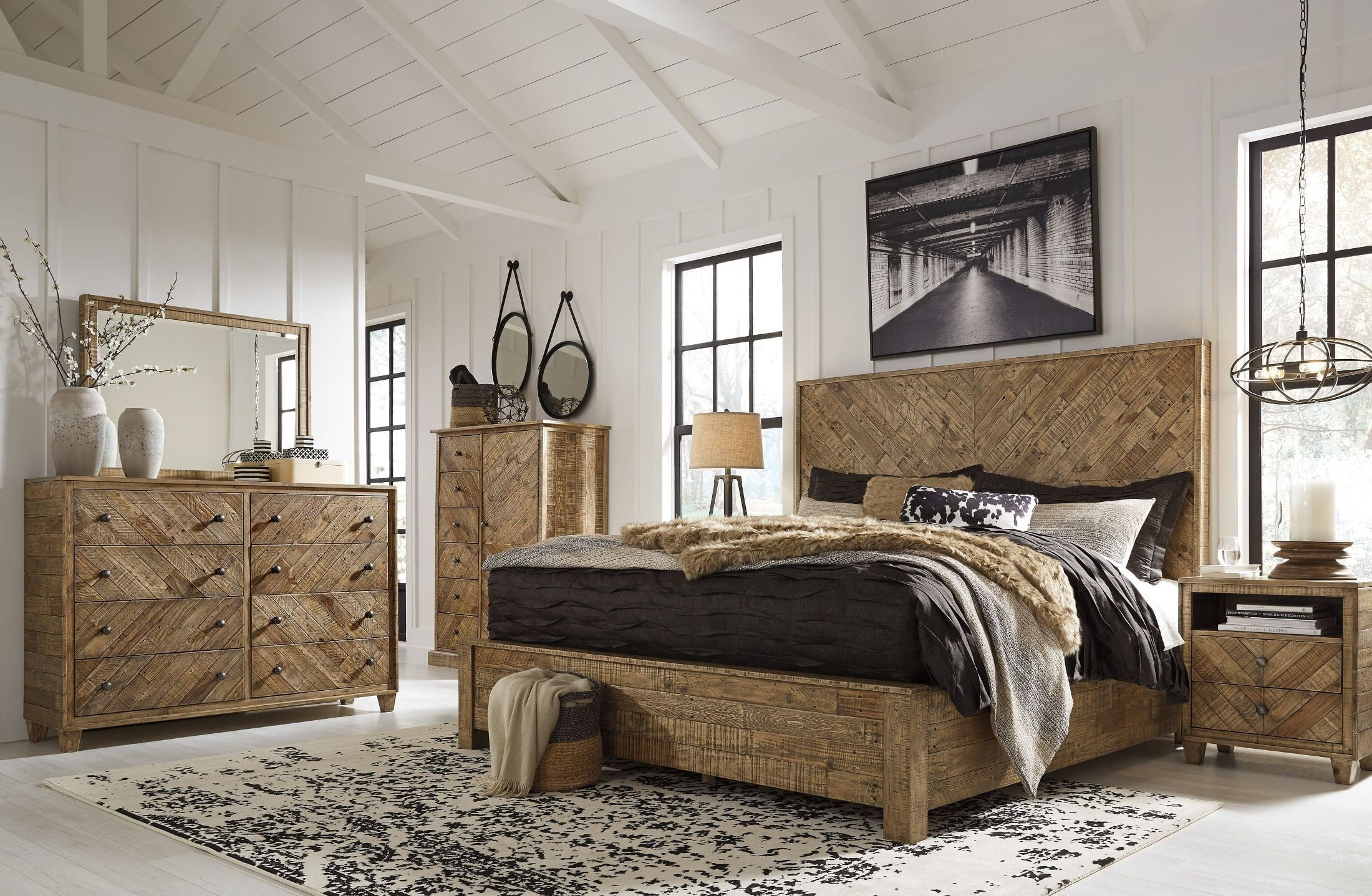 Grindleburg 4 Piece Panel Bedroom Set In Light Brown with regard to dimensions 2200 X 1437