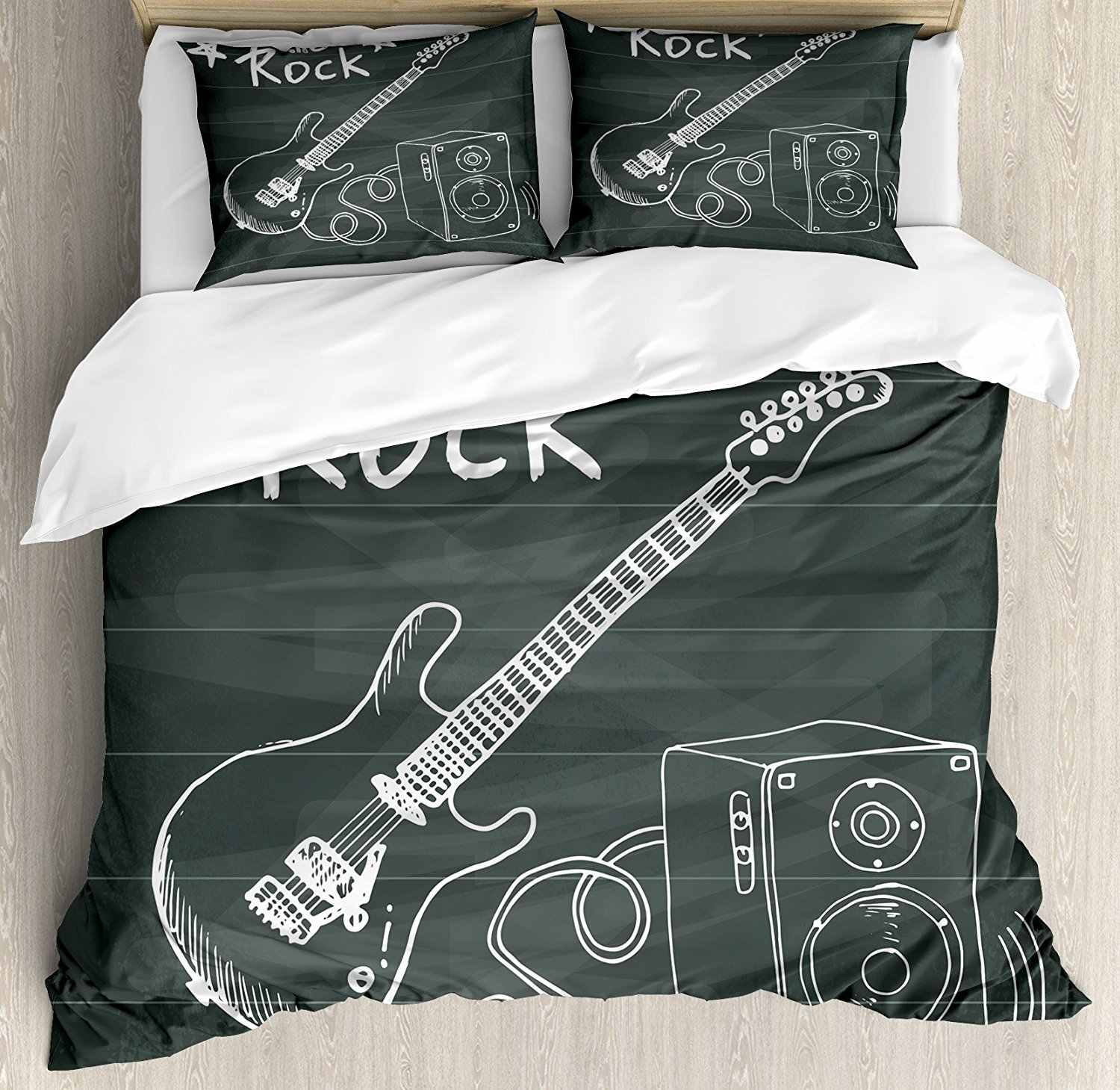 Guitar Duvet Cover Set Love The Rock Music Themed Sketch Art Sound Box And Text On Chalkboard Decorative 4 Piece Bedding Set pertaining to size 1500 X 1459