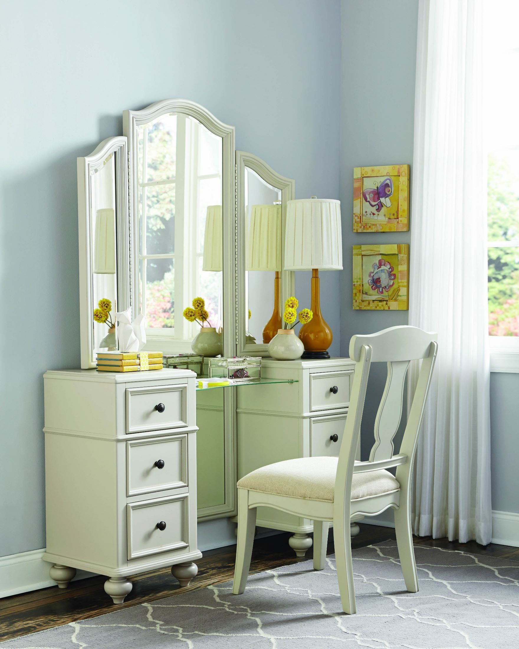 Haley Morning Mist Vanity With Mirror Jorins Room Girls Bedroom within proportions 1760 X 2200